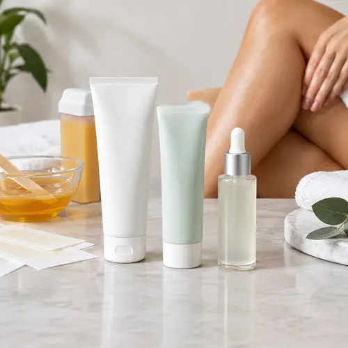 Depilatory cream, post-removal lotion, and hair inhibitor serum companion kit