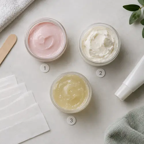 Three depilatory cream samples prepared for private-label texture review