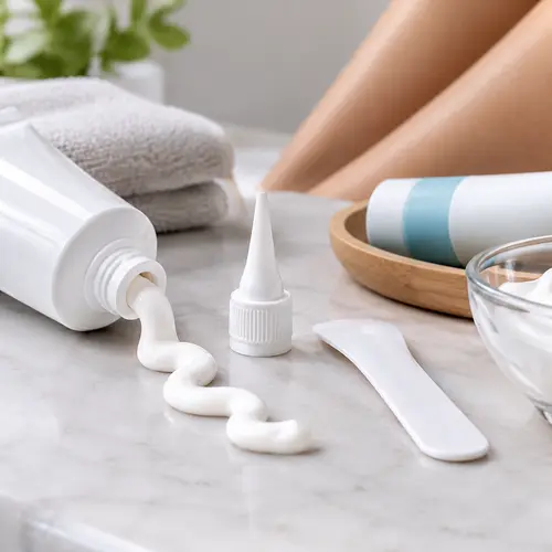 Depilatory cream sample review with nozzle and spatula applicators