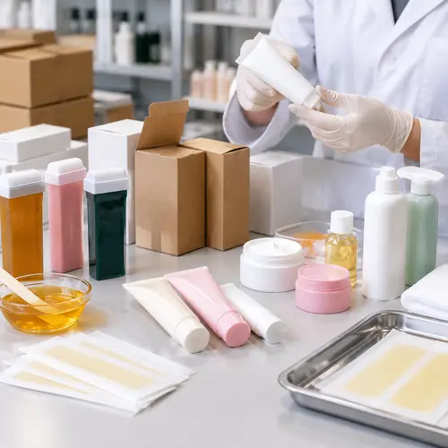 Hair-removal product packaging and wax cartridge samples during a stability and leakage inspection