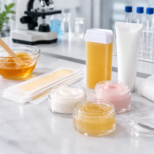 Depilatory cream sample review with wax strips and roll-on wax cartridge