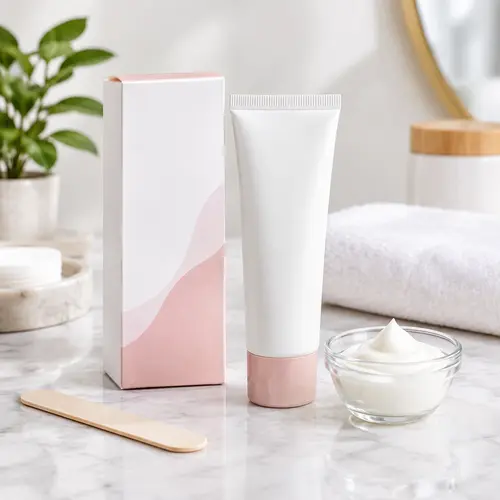 Single private label hair removal product with packaging and formula sample