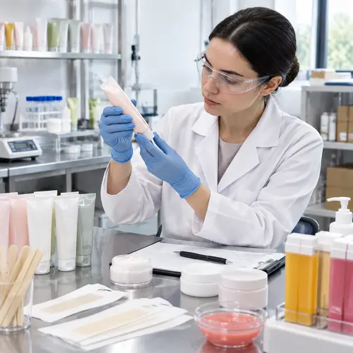 Depilatory cream sample review with filled tubes in a product laboratory