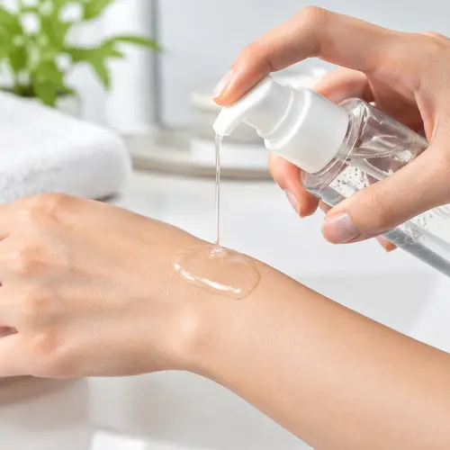 Post hair removal serum texture dispensed from a cosmetic pump