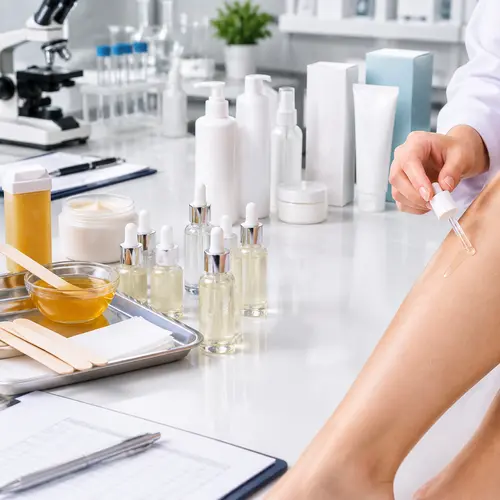 Hair-removal aftercare serum sample review with filled bottles and packaging compatibility checks