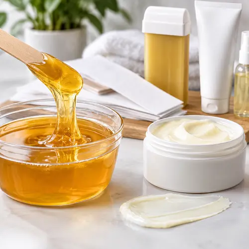 Wax texture and depilatory cream sample review under salon lighting