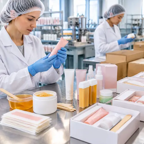 Hair-removal aftercare kit packaging and final quality inspection before shipment