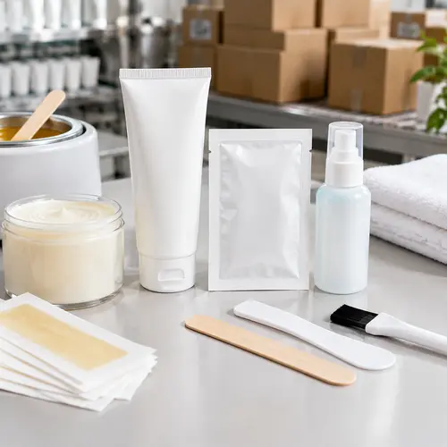 Depilatory cream tube sachet and applicator packaging for shipment testing
