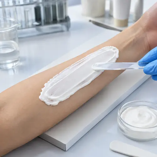 Depilatory cream texture and spread review during product sampling