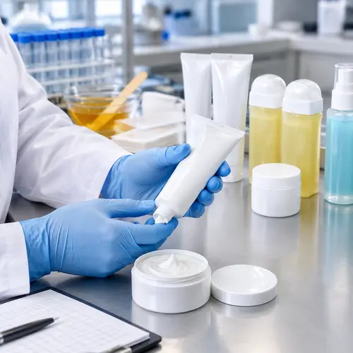Depilatory cream sample review with filled tube and packaging components