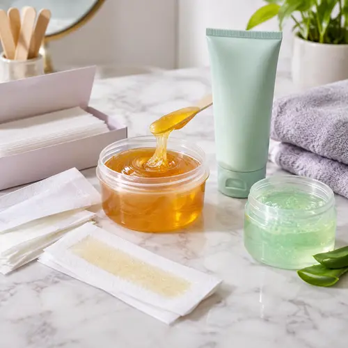 Wax strip and sugar wax sampling kit with aftercare gel packaging