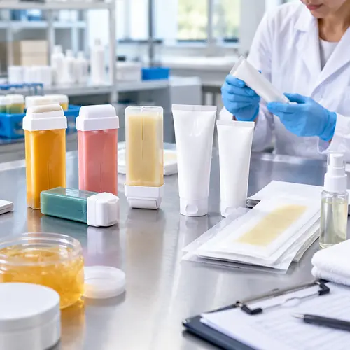 Roll-on wax cartridge leakage check with depilatory cream tubes and wax strip packaging