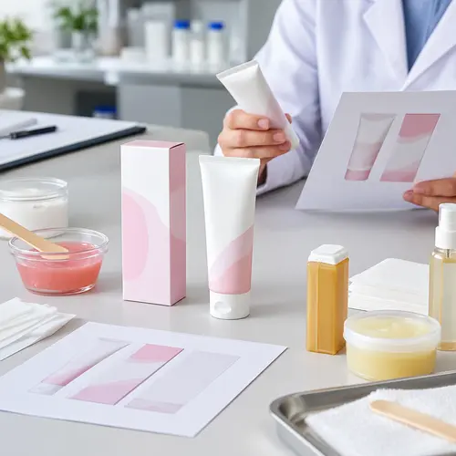 Depilatory cream sample and filled tube reviewed during packaging compatibility evaluation