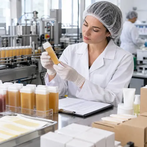 QC inspection of roll-on wax cartridges during hair removal product manufacturing