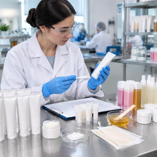 Depilatory cream sample review during hair removal product quality control