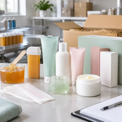 Aftercare kit packaging and depilatory product samples reviewed for a DTC hair removal launch