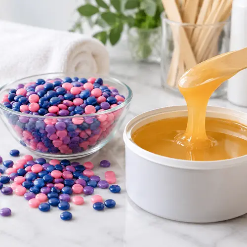 Hard wax beads and soft wax texture comparison for a private label salon brand