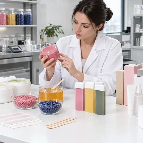 OEM sample review of hard wax beans, soft wax jars, roll-on cartridges, and hair-removal packaging