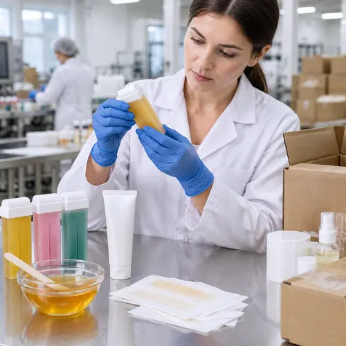 Quality inspection of roll-on wax cartridges, depilatory cream samples, wax strips, and shipping cartons