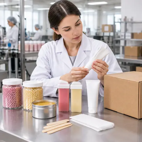QC inspection of wax tins, roll-on cartridges, and depilatory cream packaging