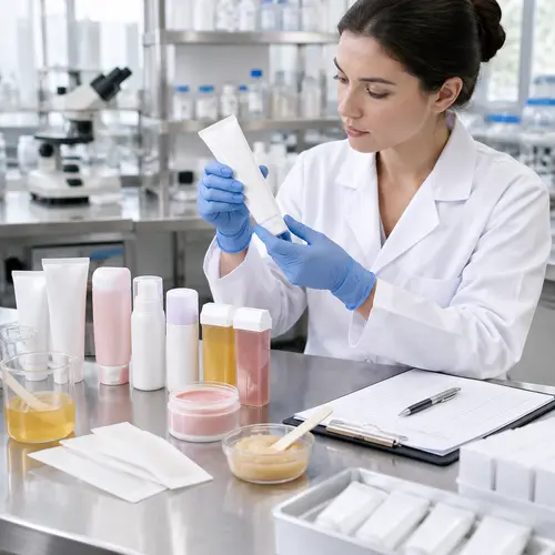 Depilatory cream sample review in an OEM cosmetics laboratory