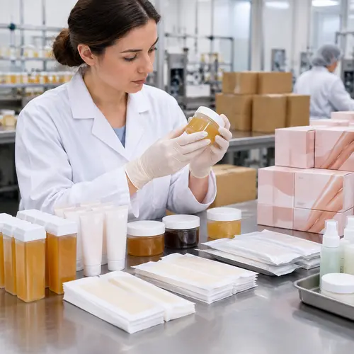 QC inspection of wax jars, wax strips, and depilatory cream packaging