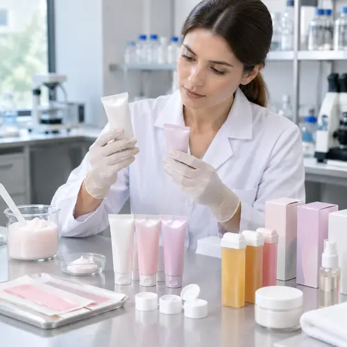 Depilatory cream sample review with filled tubes and packaging components