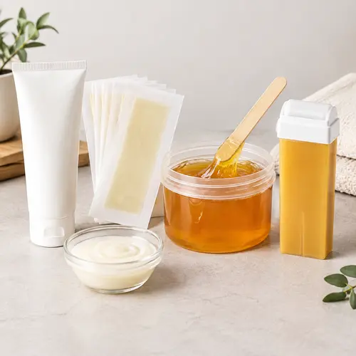 Depilatory cream, wax strips, hot wax, and roll-on wax formats compared for private label development