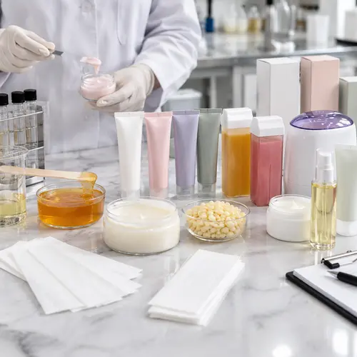 Depilatory cream sample confirmation with hair-removal packaging components in a cosmetic lab