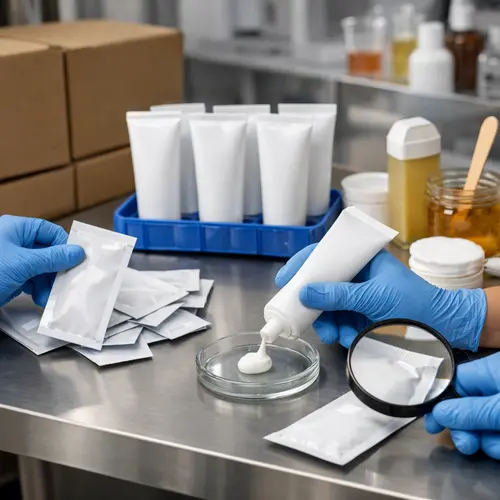 Depilatory cream tube and sachet packaging compatibility inspection