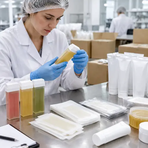 Quality inspection of roll-on wax cartridges wax strips and depilatory cream packages before shipment
