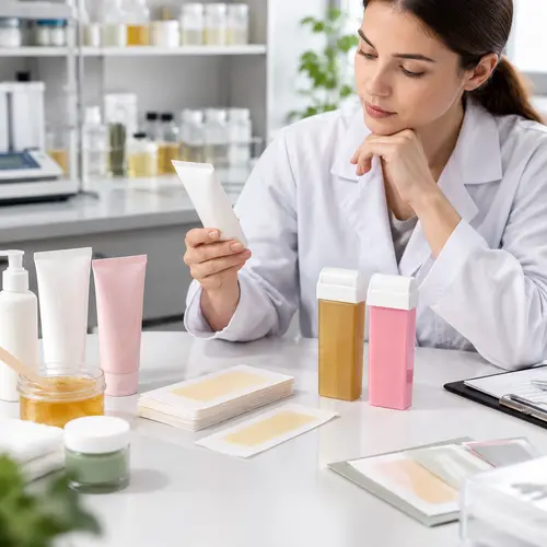 Depilatory cream, wax strip, and roll-on cartridge sample review for private-label manufacturing