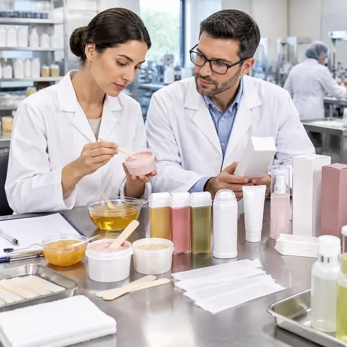 Depilatory cream and wax packaging samples reviewed for salon retail production