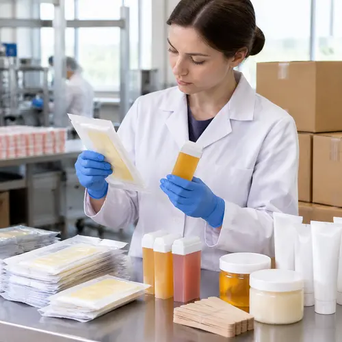 QC inspection of wax strip packaging and roll-on cartridges before shipment