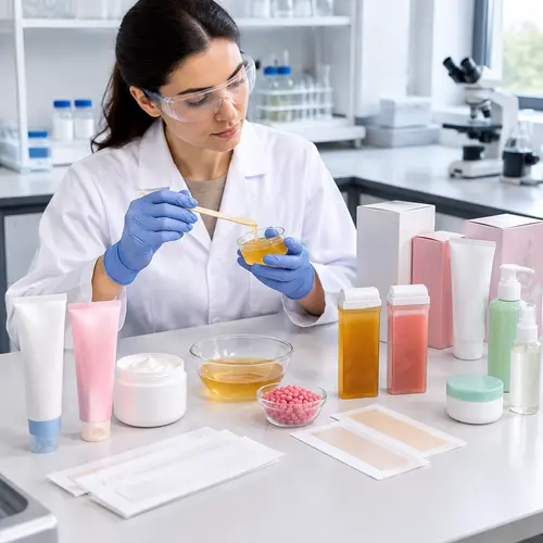 Depilatory cream and wax sample review with intended hair removal packaging