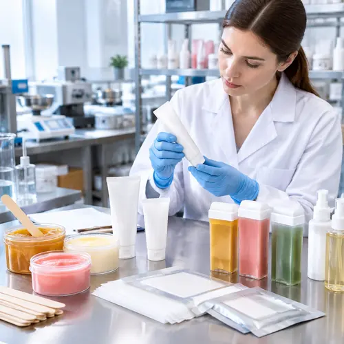 Hair-removal product samples undergoing packaging compatibility and stability review