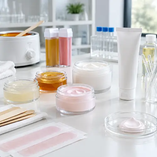 Depilatory cream sample review beside a finished private label tube