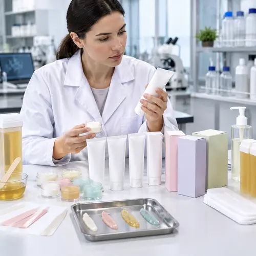 Depilatory cream sample review with filled tubes and packaging components