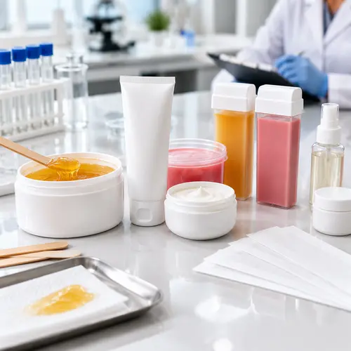 Depilatory cream and sugar wax samples being reviewed for hair removal product sourcing