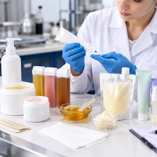 OEM quality inspection of depilatory cream, wax samples, and roll-on cartridges in final packaging