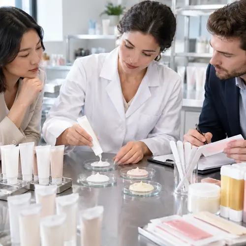 Private label depilatory cream samples reviewed under studio lighting