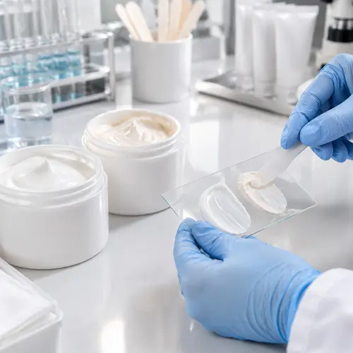 Depilatory cream sample review comparing texture and spreadability for sensitive skin positioning