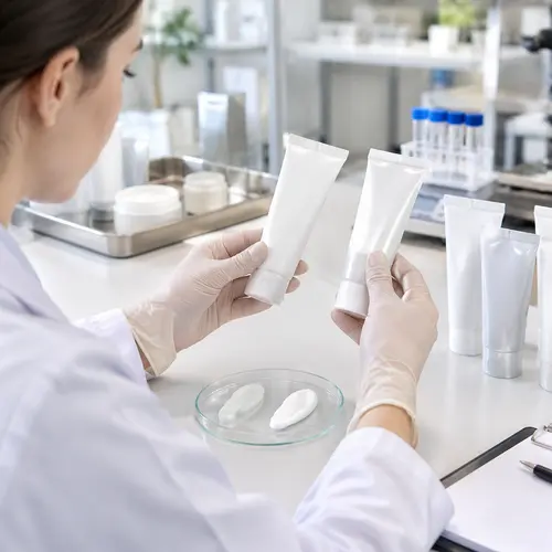 Depilatory cream sample review with production tubes and visible cream texture