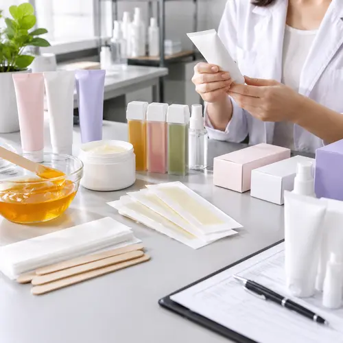 Hair removal product samples and packaging prepared for a private-label sourcing review