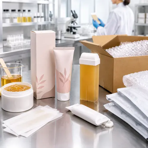 Hair removal product packaging samples checked for shipment durability and storage protection