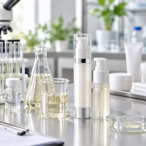 Hair inhibitor serum texture samples and airless packaging under lab review