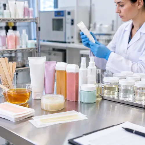 Hair-removal product samples and aftercare packaging during stability and quality-control inspection