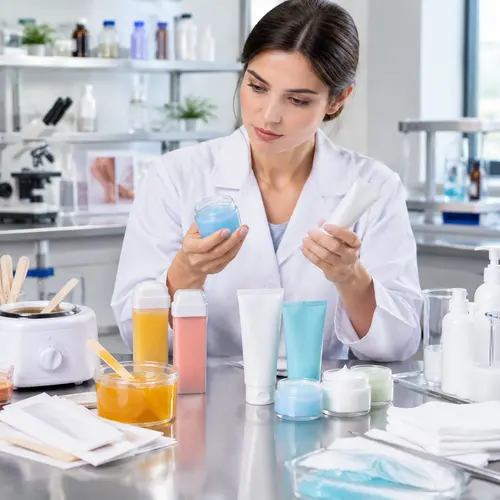 Depilatory cream and post-depilation aftercare samples under laboratory review