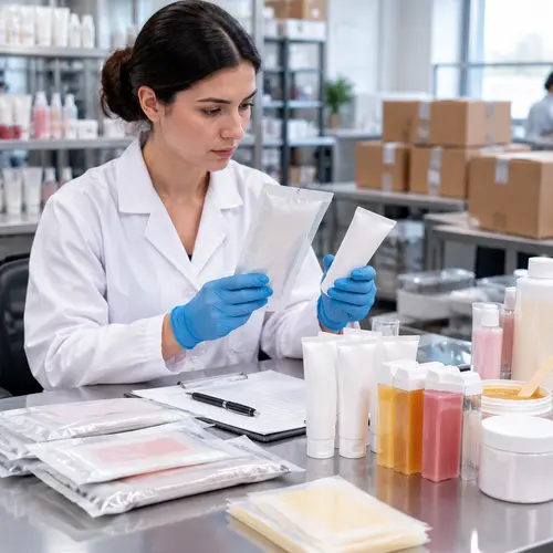 Quality-control inspection of sealed wax strip pouches and depilatory cream tubes after storage testing