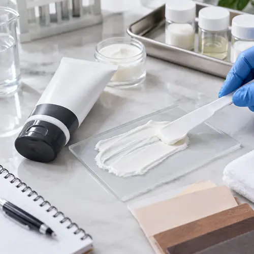 Depilatory cream sample spread and texture review for private label hair removal products
